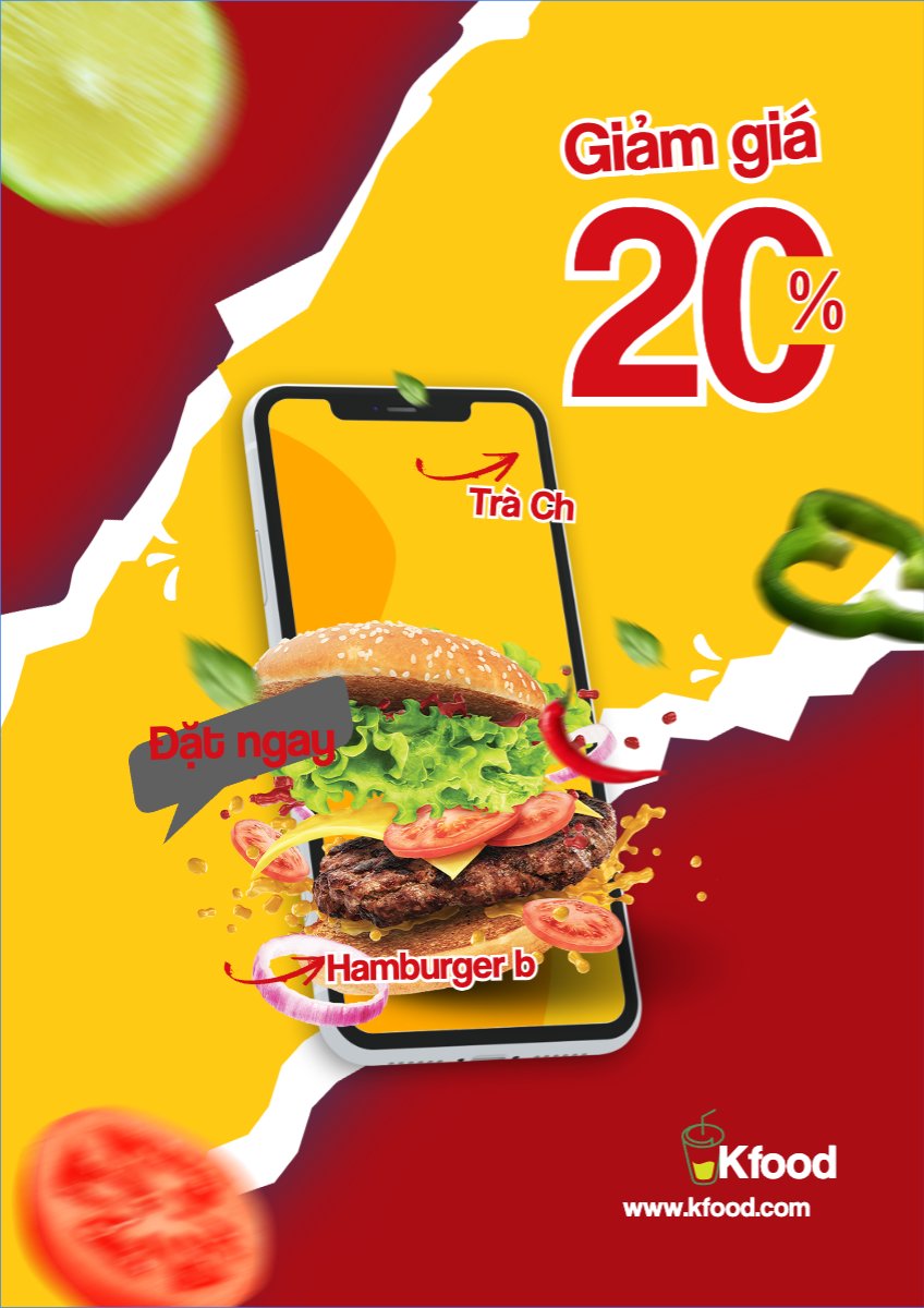 Mẫu Poster chuẩn Hamburger, đồ ăn, fastfood, food, thực phẩm, ẩm thực, món ăn, F&B, nhà hàng, thức ăn, hiện đại — LayerPic
