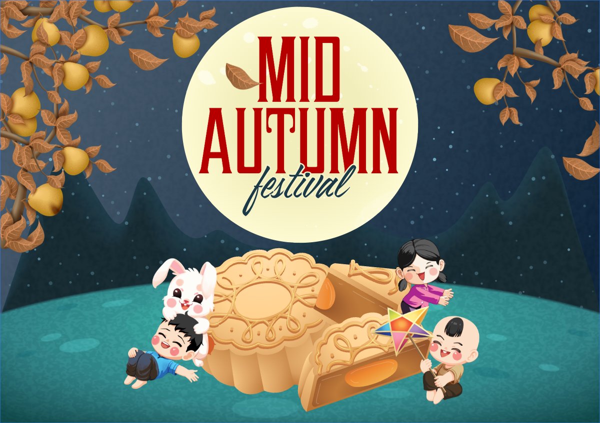 Mẫu Thiệp chúc mừng Trung thu, Tết Đoàn Viên, mid-autumn festival, sự kiện, event, dễ thương, cute, chibi, hoạt hình, cartoon — LayerPic