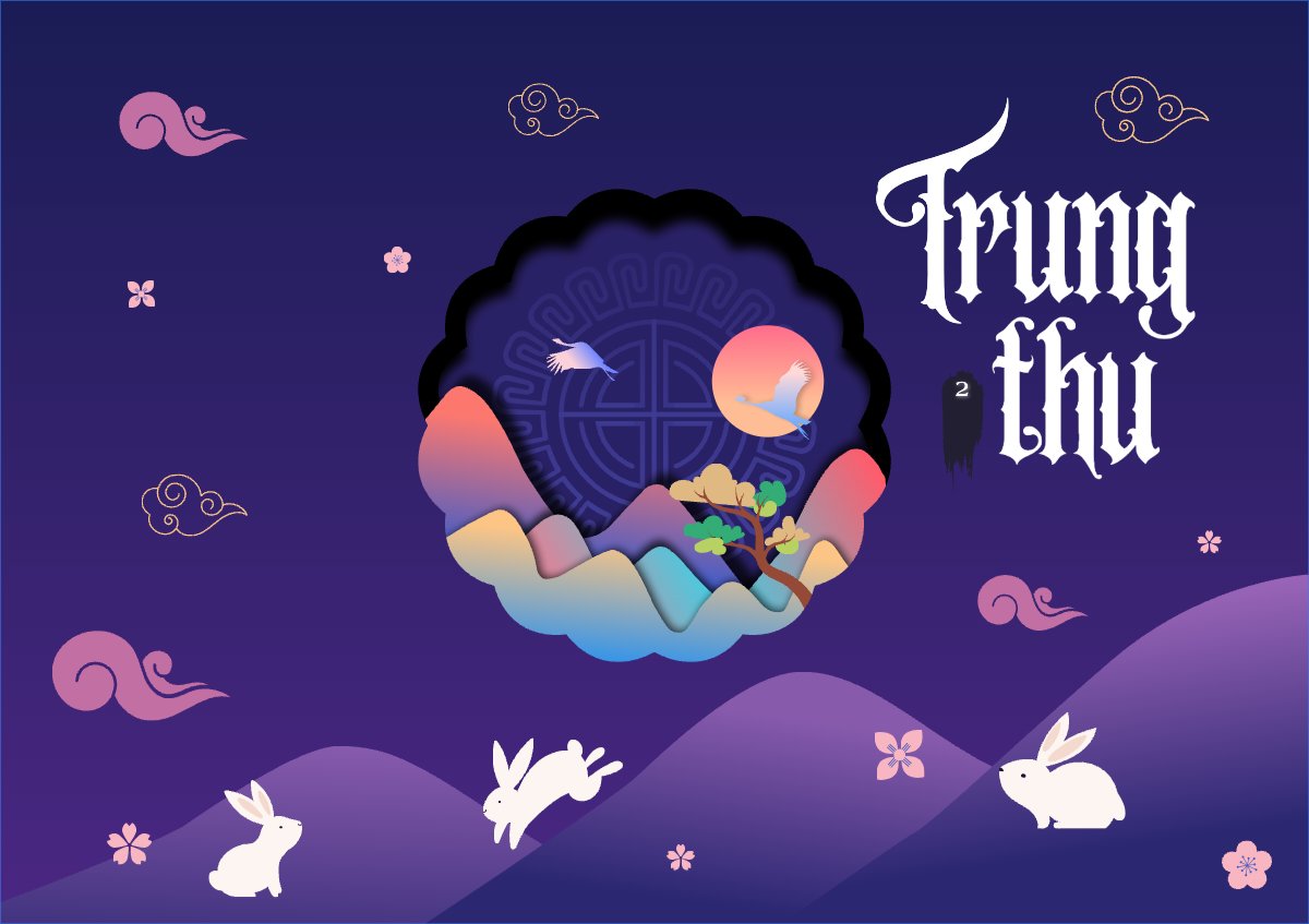 Mẫu Thiệp chúc mừng Trung thu, Tết Đoàn Viên, mid-autumn festival, sự kiện, event, dễ thương, cute, chibi, hoạt hình, cartoon — LayerPic