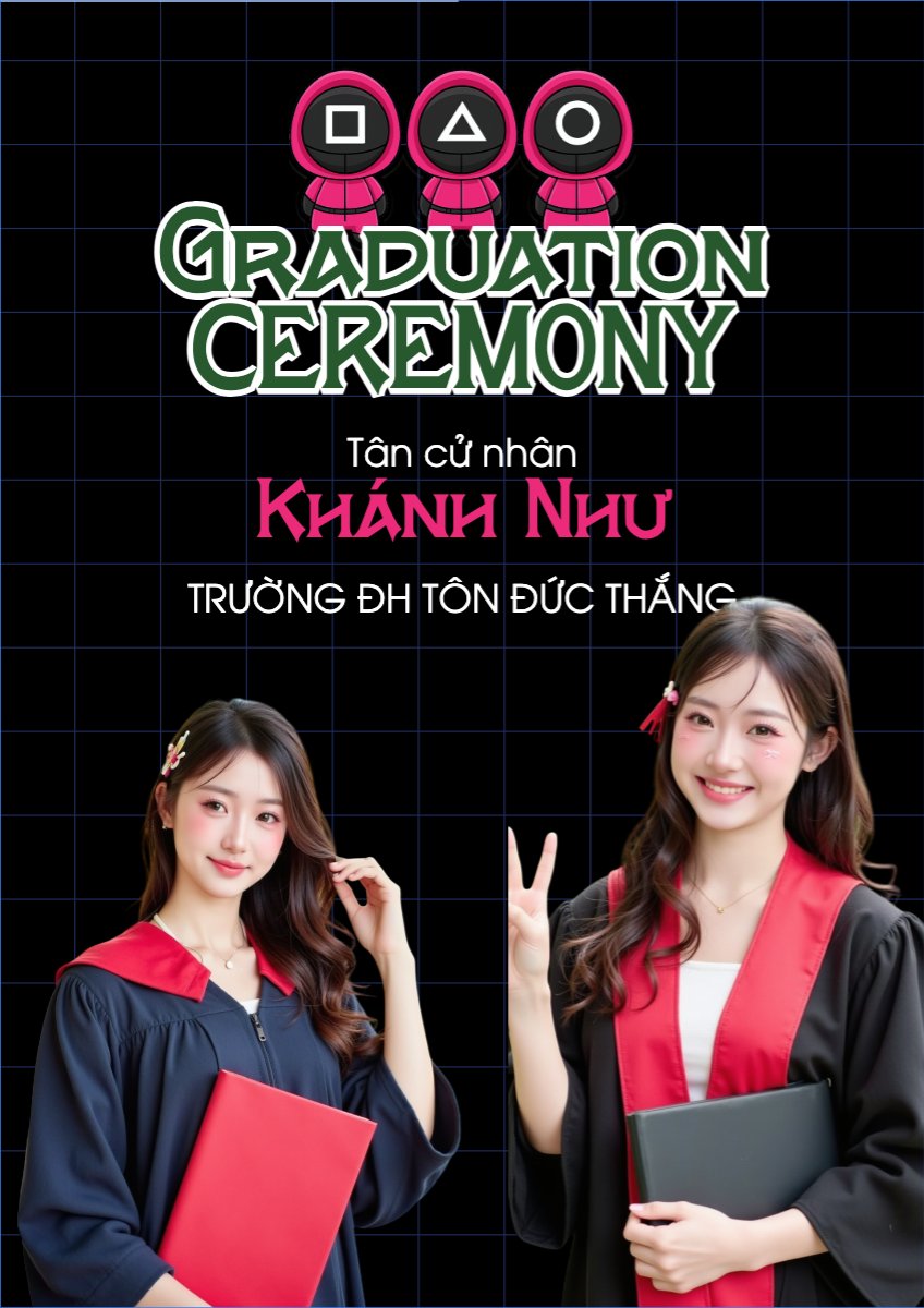 Mẫu Poster chuẩn Tốt nghiệp, kỉ yếu, Graduation, yearbook, giáo dục, education, squid game, hoạt hình, cartoon — LayerPic