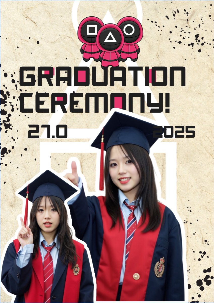 Mẫu Poster chuẩn Tốt nghiệp, kỉ yếu, Graduation, yearbook, giáo dục, education, squid game, hoạt hình, cartoon — LayerPic