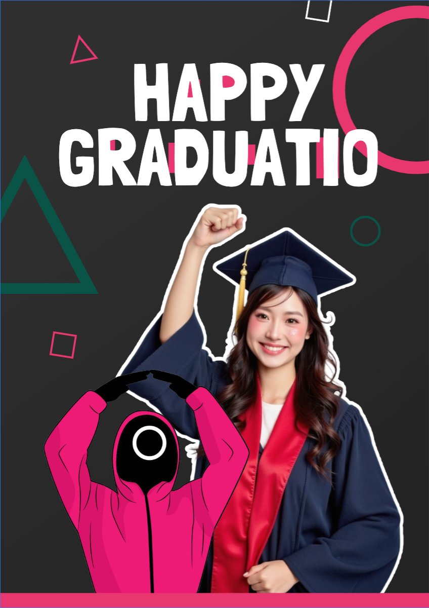 Mẫu Poster chuẩn Tốt nghiệp, kỉ yếu, Graduation, yearbook, giáo dục, education, squid game, hoạt hình, cartoon — LayerPic