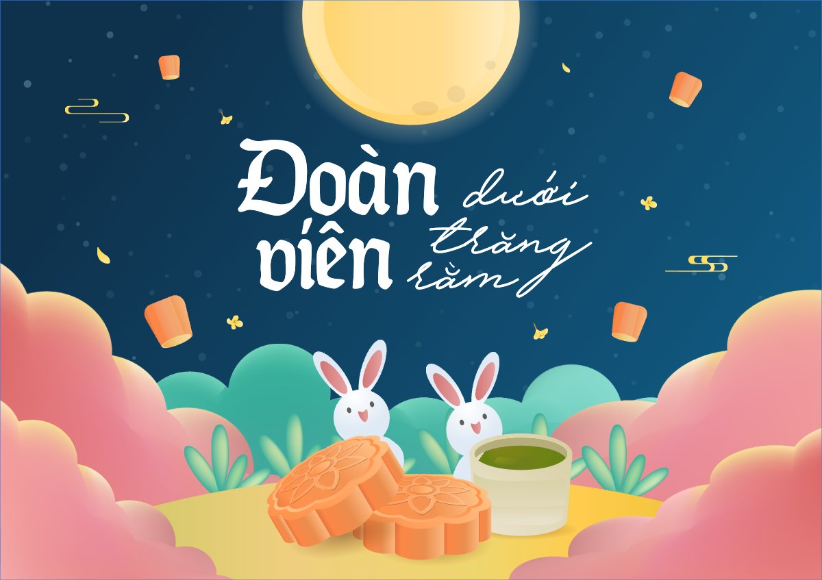 Mẫu Thiệp chúc mừng Trung thu, Tết Đoàn Viên, mid-autumn festival, sự kiện, event, dễ thương, cute, chibi, hoạt hình, cartoon — LayerPic