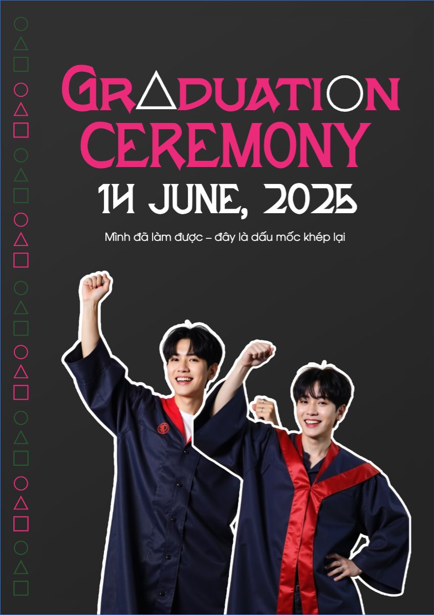 Mẫu Poster chuẩn Tốt nghiệp, kỉ yếu, Graduation, yearbook, giáo dục, education, squid game, hoạt hình, cartoon — LayerPic