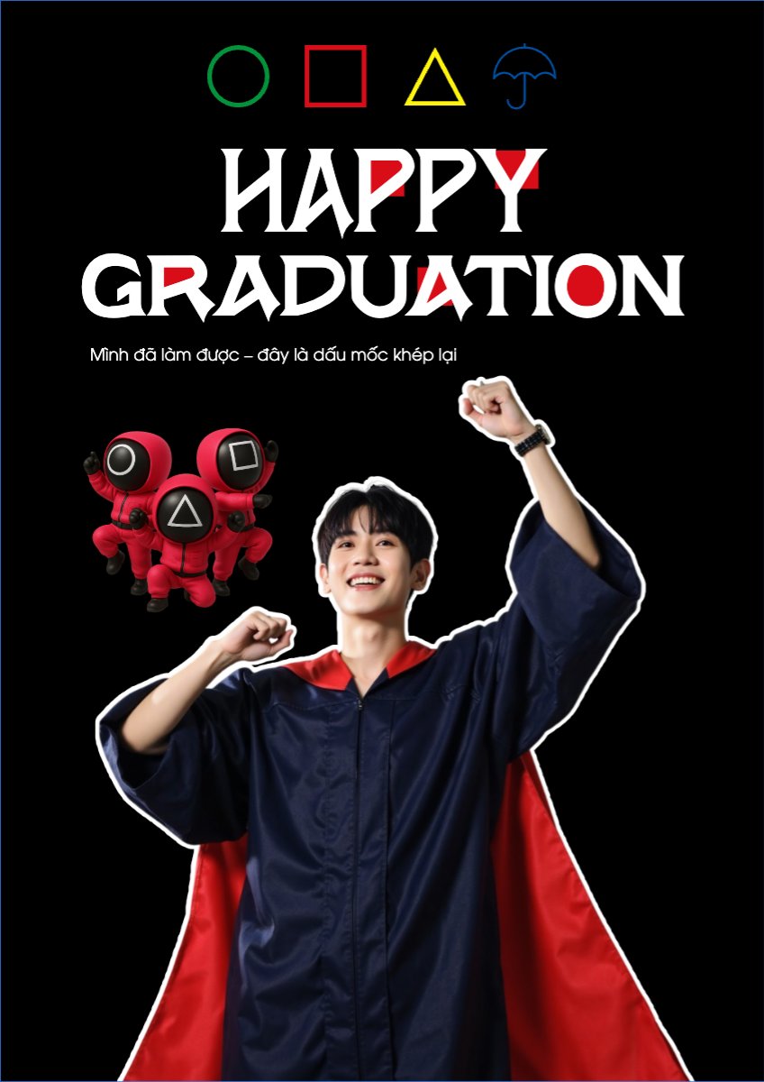 Mẫu Poster chuẩn Tốt nghiệp, kỉ yếu, Graduation, yearbook, giáo dục, education, squid game, hoạt hình, cartoon — LayerPic