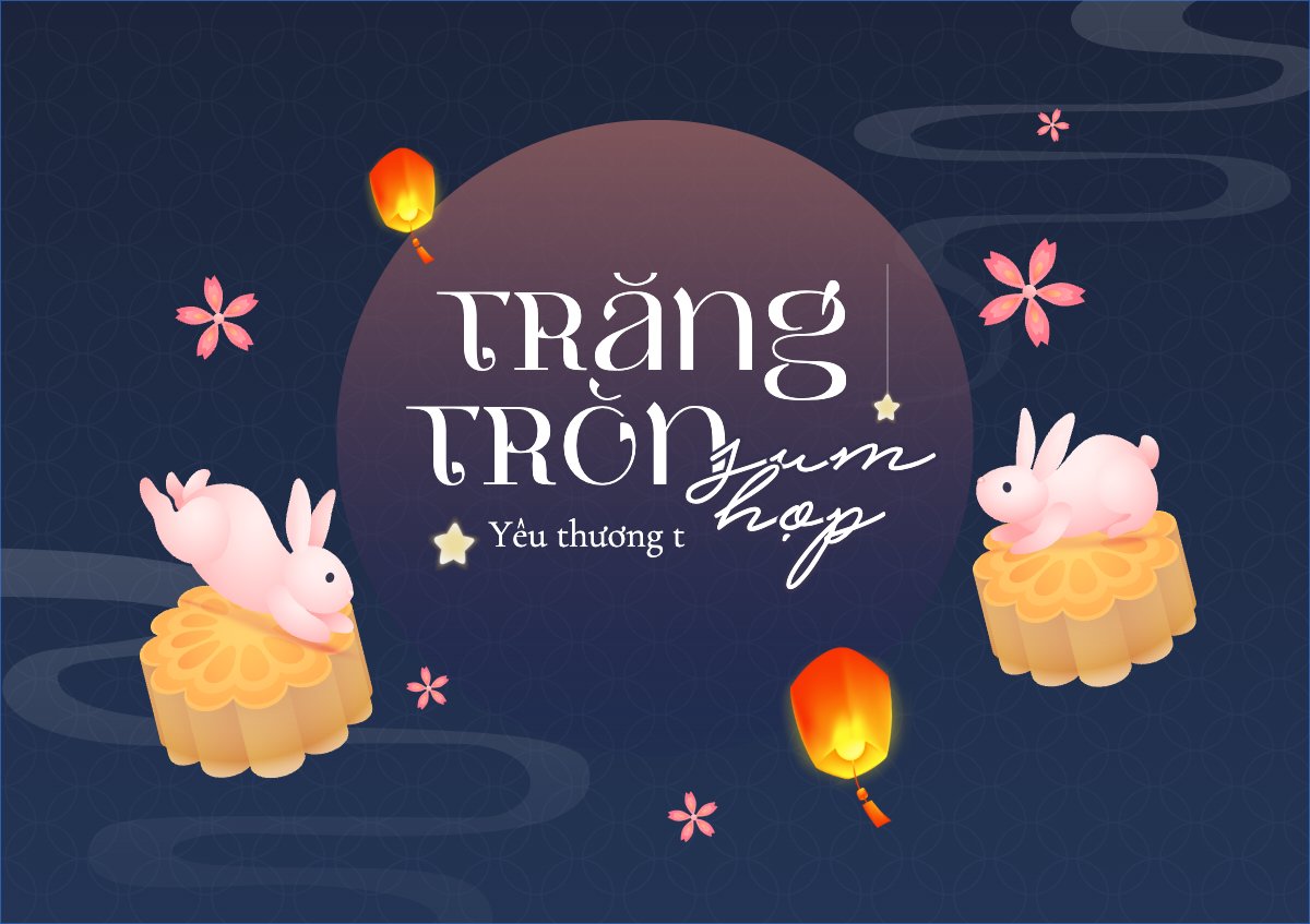 Mẫu Thiệp chúc mừng Trung thu, Tết Đoàn Viên, mid-autumn festival, sự kiện, event, dễ thương, cute, chibi, hoạt hình, cartoon — LayerPic