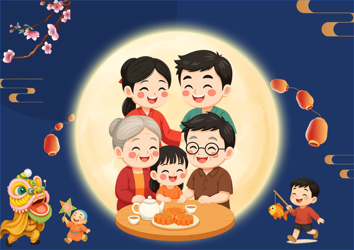Mẫu Thiệp chúc mừng Trung thu, Tết Đoàn Viên, mid-autumn festival, sự kiện, event, dễ thương, cute, chibi, hoạt hình, cartoon — LayerPic