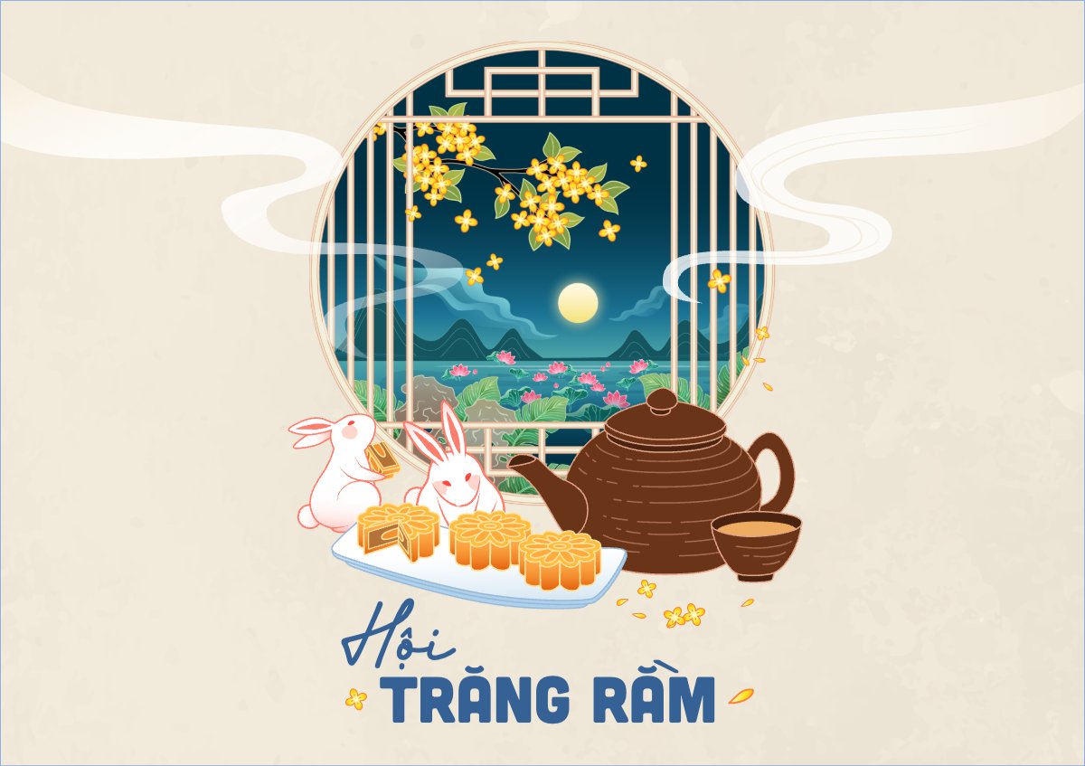 Mẫu Thiệp chúc mừng Trung thu, Tết Đoàn Viên, mid-autumn festival, sự kiện, event, dễ thương, cute, chibi, hoạt hình, cartoon — LayerPic