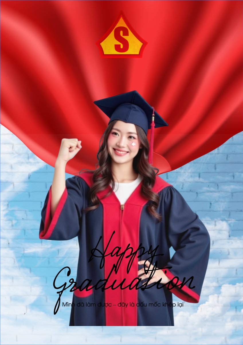 Mẫu Poster chuẩn Tốt nghiệp, kỉ yếu, Graduation, yearbook, sự kiện, event, giáo dục, education, superwoman — LayerPic