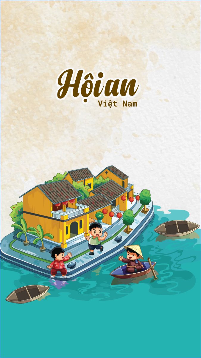 Mẫu Hình nền điện thoại Hội An, Việt Nam, địa danh, du lịch, travel, dễ thương, cute, chibi, hoạt hình, cartoon — LayerPic