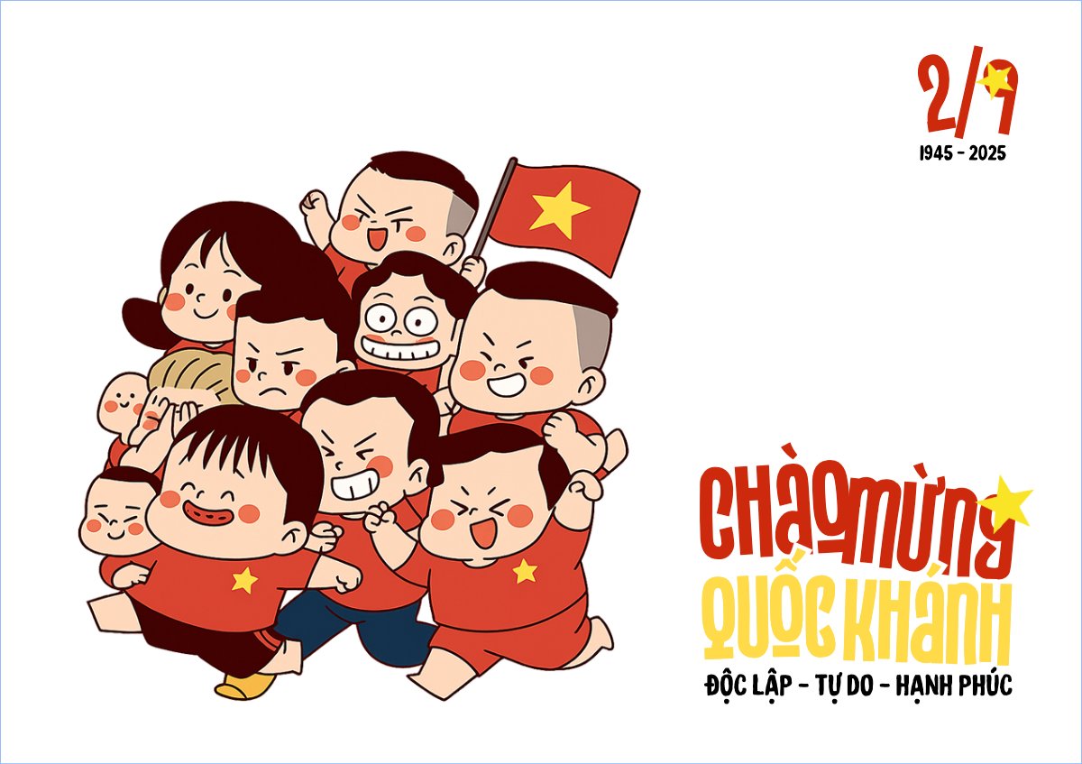 Mẫu Thiệp chúc mừng Việt Nam, lễ hội, 2/9, Quốc Khánh, dễ thương, cute, chibi, hoạt hình, cartoon — LayerPic