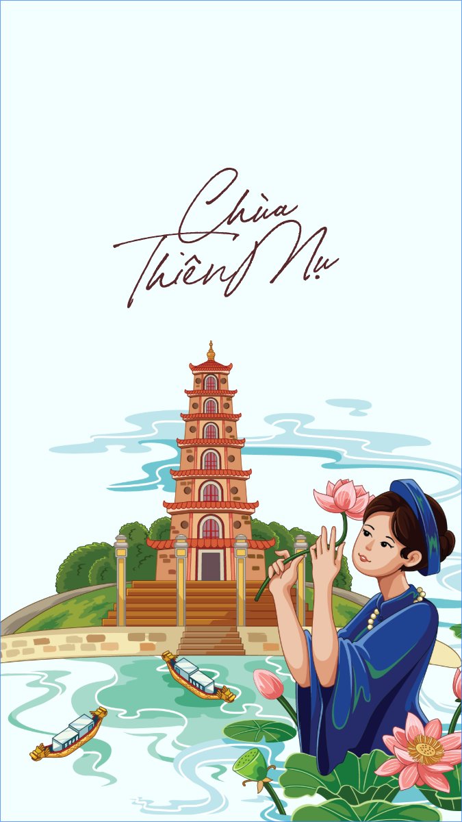 Chùa Thiên Mụ, Việt Nam, địa danh, du lịch, travel, dễ thương, cute, chibi, hoạt hình, cartoon