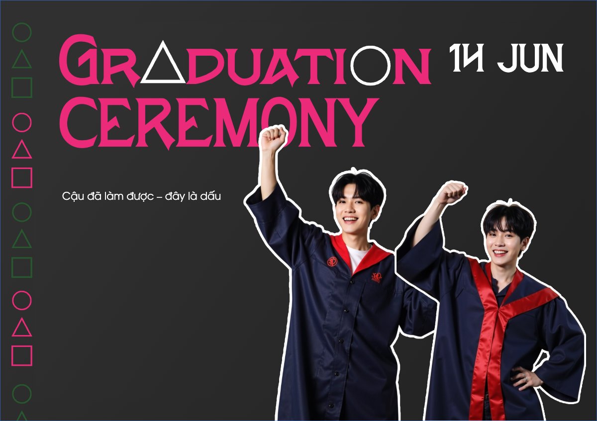 Tốt nghiệp, kỉ yếu, Graduation, yearbook, squid game, dễ thương, cute, chibi, hoạt hình, cartoon