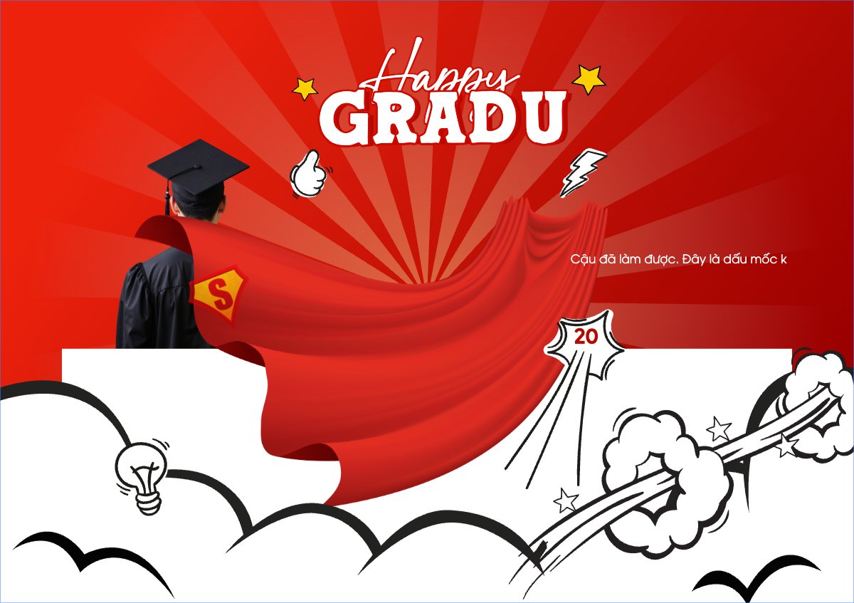 Mẫu Thiệp chúc mừng Tốt nghiệp, kỉ yếu, Graduation, yearbook, dễ thương, cute, chibi, hoạt hình, cartoon, superman — LayerPic