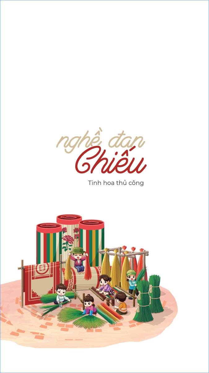 Đan chiếu, dệt chiếu, truyền thống, Việt Nam, traditional, dễ thương, cute, chibi, hoạt hình, cartoon