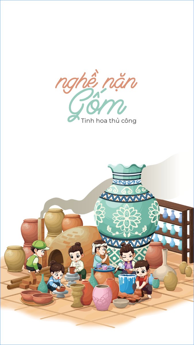 Gốm, truyền thống, Việt Nam, traditional, dễ thương, cute, chibi, hoạt hình, cartoon