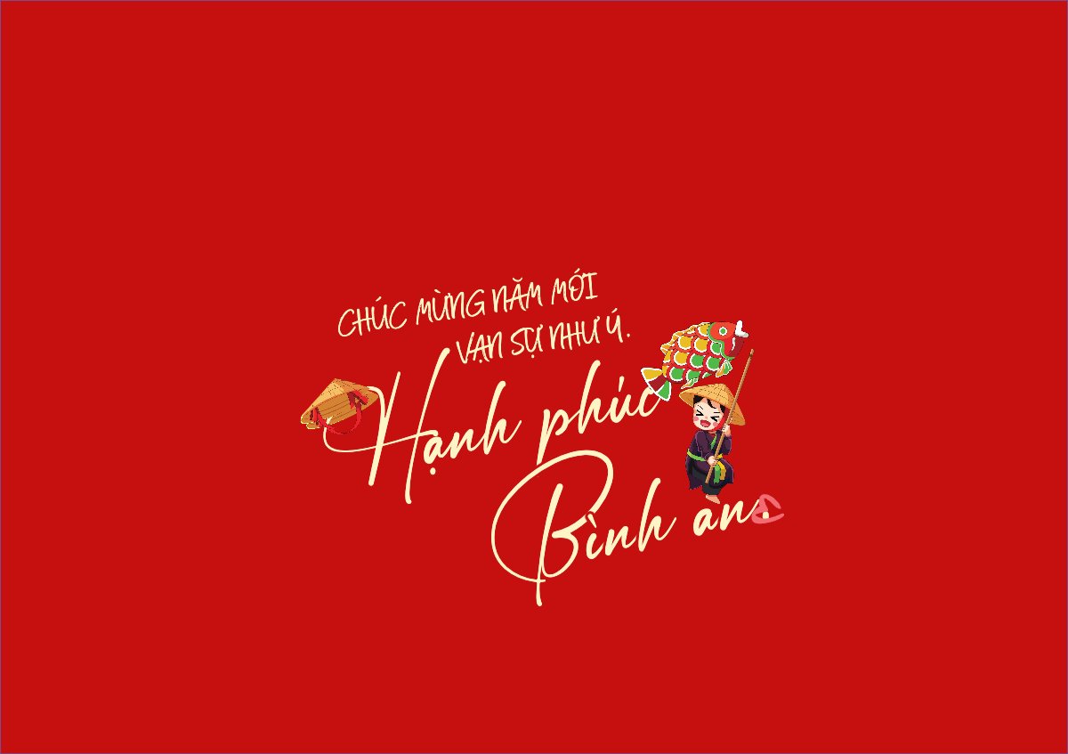 Mẫu Thiệp chúc mừng Tết, Xuân, dễ thương, cute, truyền thống, dân gian, thuần Việt — LayerPic