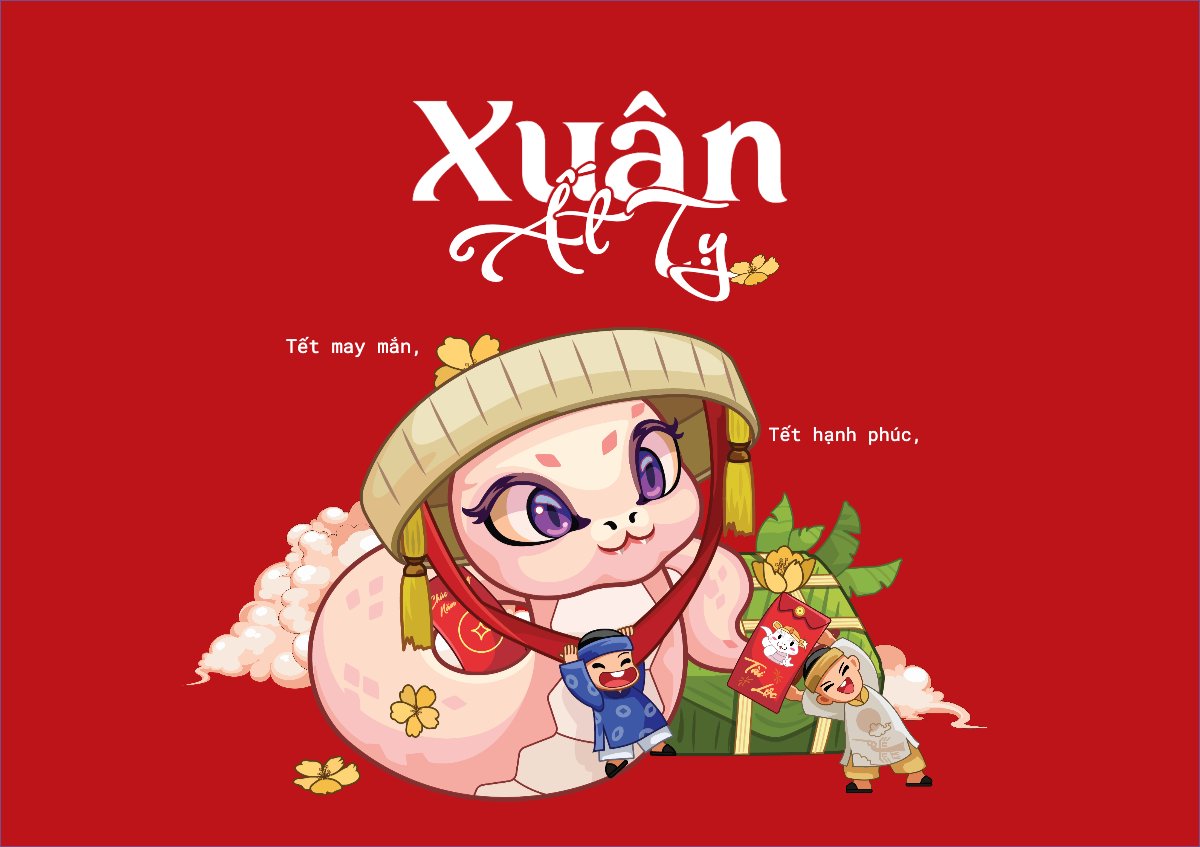 Mẫu Thiệp chúc mừng Tết, Xuân, dễ thương, cute, truyền thống, dân gian, thuần Việt — LayerPic
