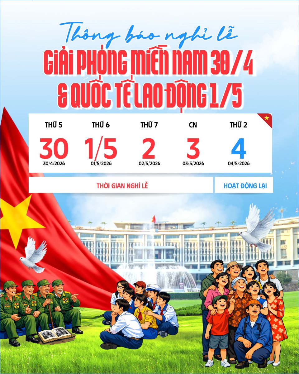Mẫu Bài post MXH dọc Thông báo nghỉ lễ Giải phóng miền Nam 30/4 và Quốc tế Lao động 1/5 — LayerPic