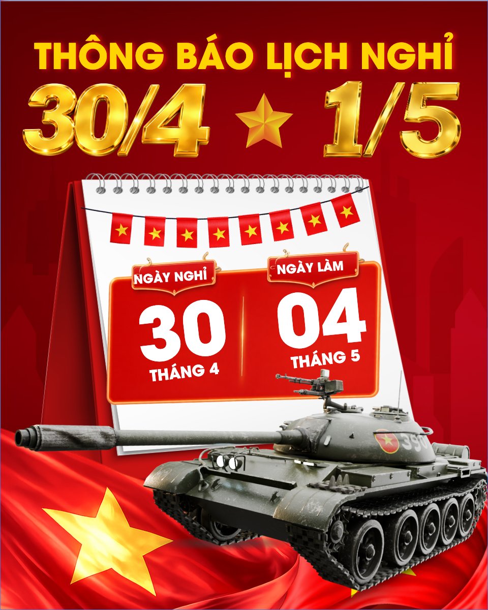 Mẫu Bài post MXH dọc Lịch nghỉ lễ 30/4-1/5 — LayerPic