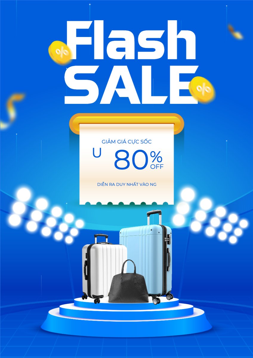 Mẫu Poster chuẩn Mua sắm, giảm giá, sale, vali, du lịch, travel, thời trang, fashion — LayerPic