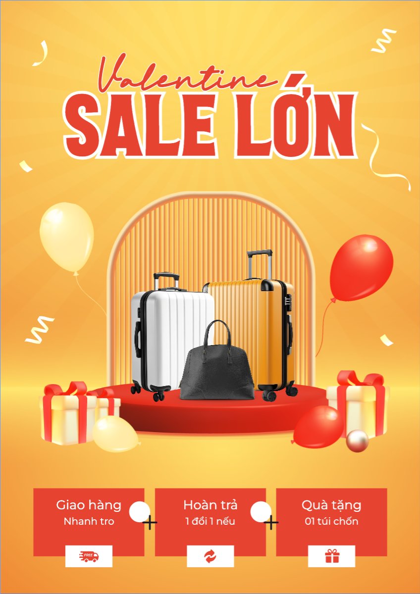 Mẫu Poster chuẩn Mua sắm, giảm giá, sale, vali, du lịch, travel, thời trang, fashion — LayerPic