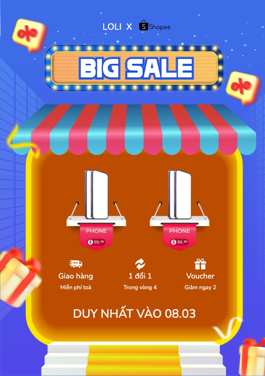 Mẫu Poster chuẩn Giảm giá, sale, điện thoại, tựu trường, giáo dục, công nghệ, technology, điện tử, electronic — LayerPic