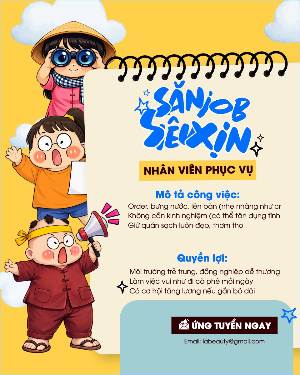 Mẫu Bài post MXH dọc Tuyển dụng nhân viên phục vụ — LayerPic