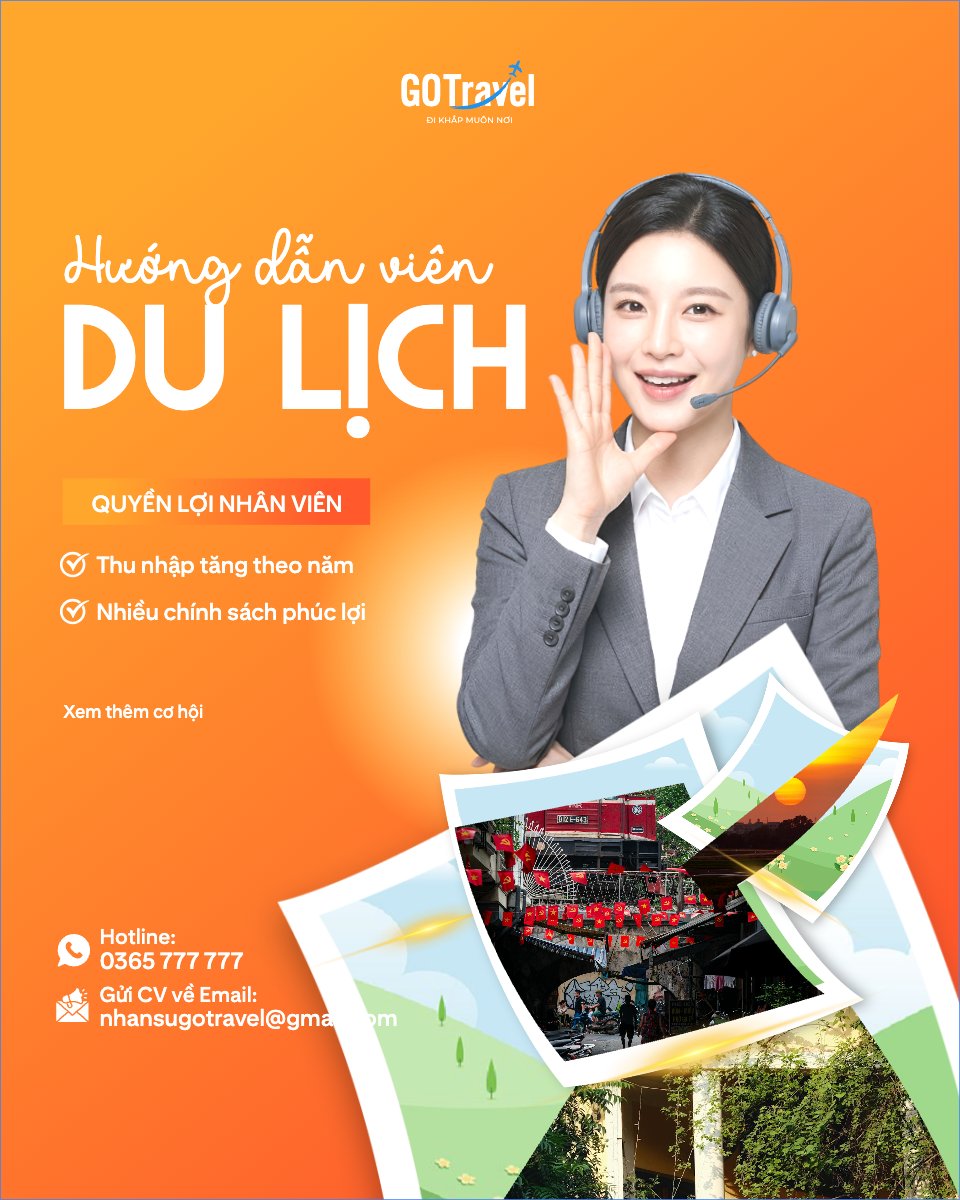 Mẫu Bài post MXH dọc Tuyển dụng hướng dẫn viên du lịch — LayerPic