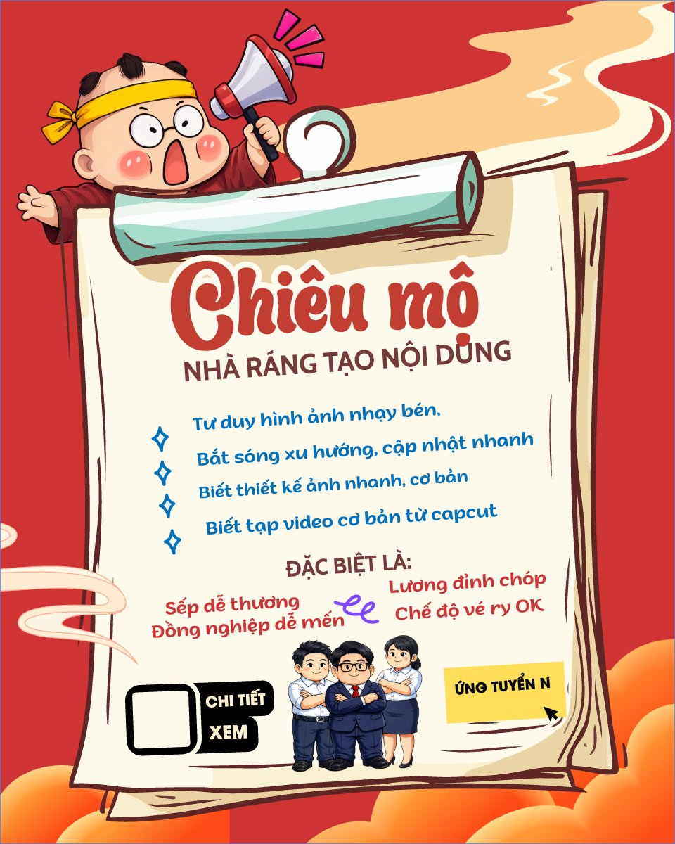 Mẫu Bài post MXH dọc Chiêu mộ nhà ráng tạo nội dung — LayerPic
