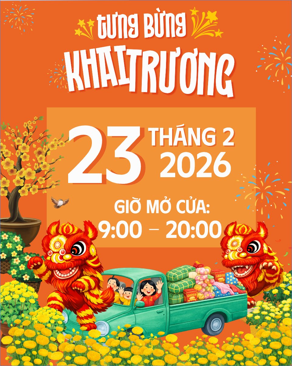 Mẫu Bài post MXH dọc Tưng bừng khai trương — LayerPic