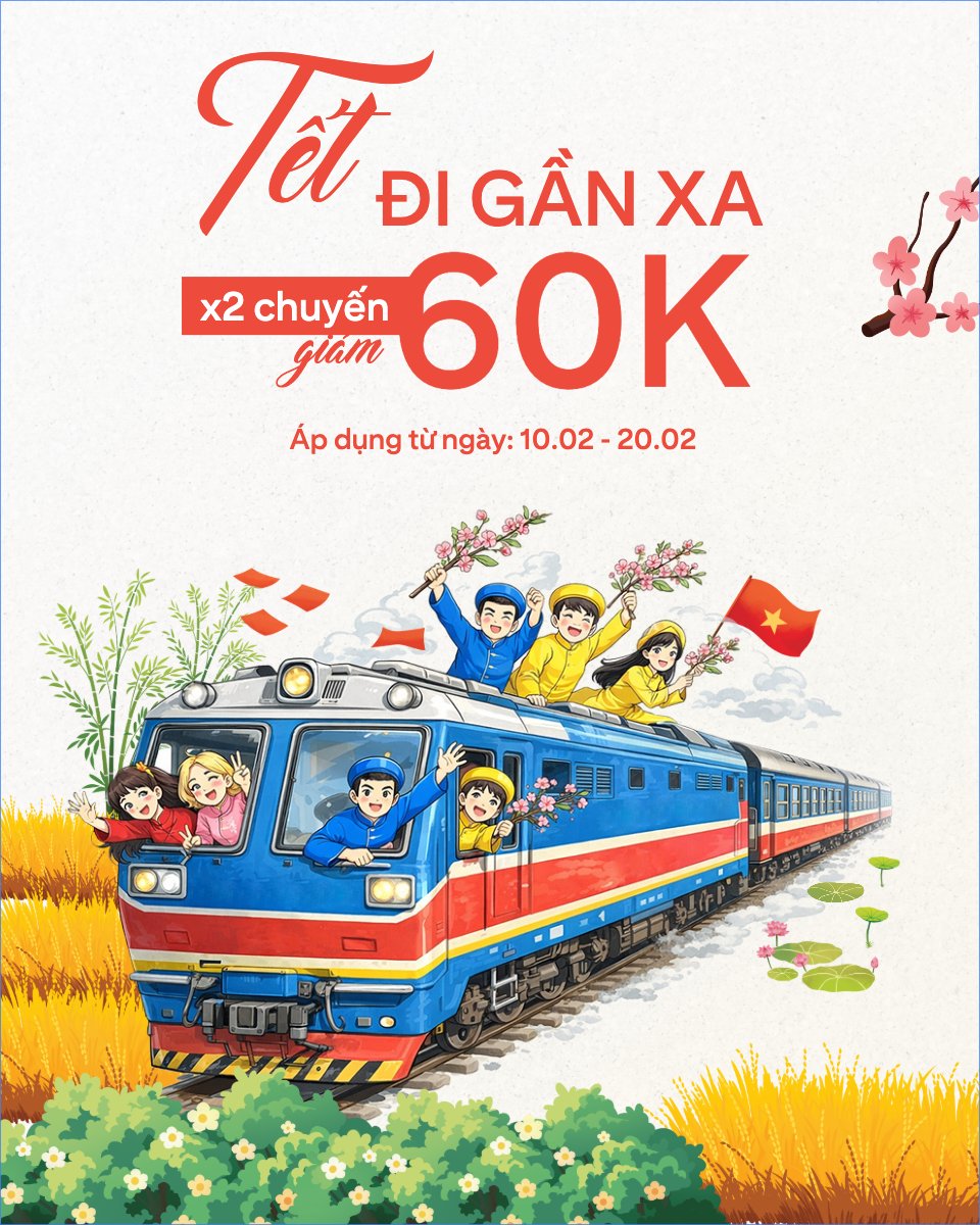 Mẫu Bài post MXH dọc Tết đi gần xa x2 chuyến giảm 60k — LayerPic