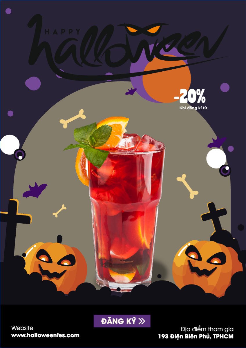Mẫu Poster chuẩn Halloween, nước uống, juice, giải khát, F&B, drink — LayerPic