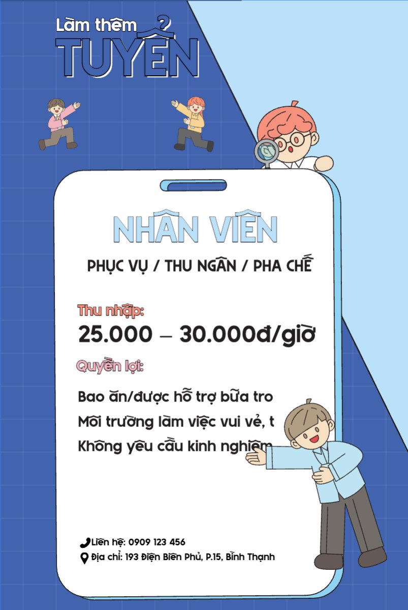 Mẫu Bài post MXH dọc Phục vụ, tuyển dụng, nước uống, juice, giải khát, F&B, drink, dễ thương, cute, chibi, hoạt hình, cartoon — LayerPic