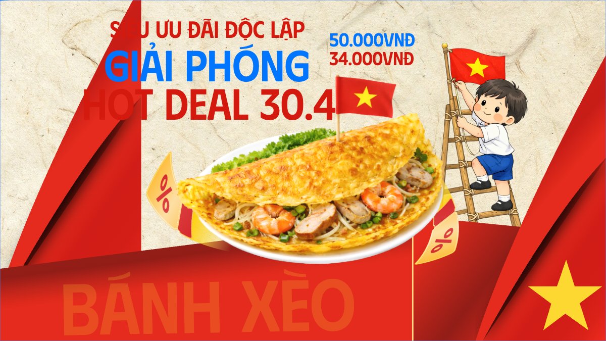 Mẫu Bài post MXH (16:9) Siêu ưu đãi độc lập giải phóng Hot Deal 30.4 — LayerPic