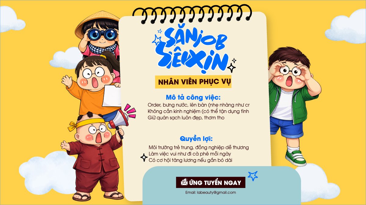 Mẫu Bài post MXH (16:9) Tuyển dụng nhân viên phục vụ — LayerPic