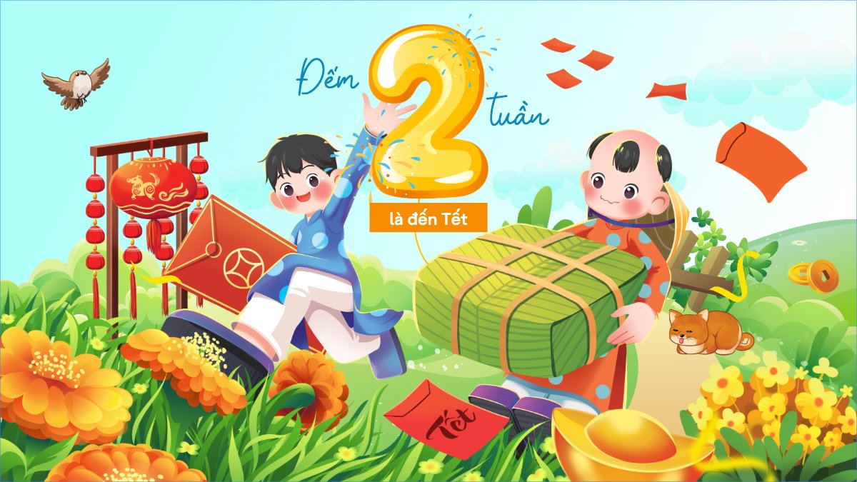 Mẫu Bài post MXH (16:9) Đếm ngược 2 tuần nữa là đến Tết — LayerPic