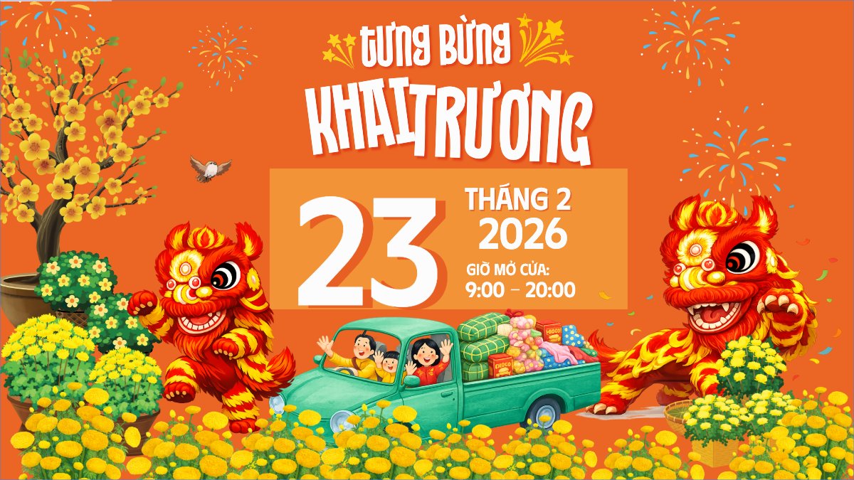 Mẫu Bài post MXH (16:9) Tưng bừng khai trương — LayerPic