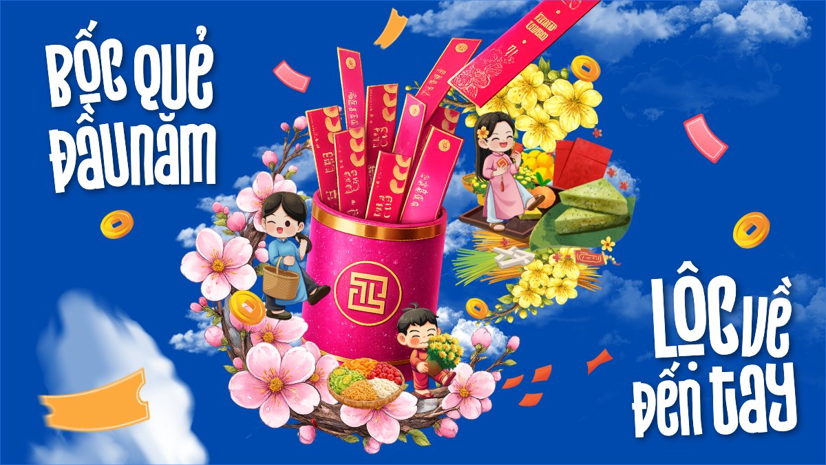Mẫu Bài post MXH (16:9) Bốc quẻ đầu năm rước lộc về tay — LayerPic