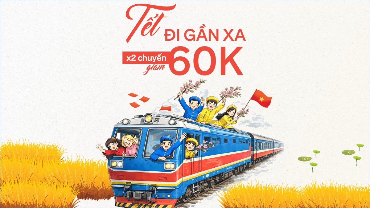 Mẫu Bài post MXH (16:9) Tết đi gần xa x2 chuyến giảm 60k — LayerPic