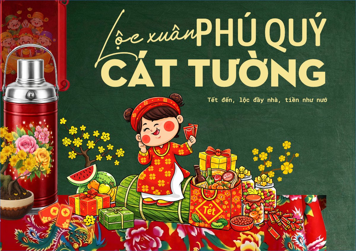 Mẫu Thiệp chúc mừng Lộc xuân phú quý cát tường — LayerPic