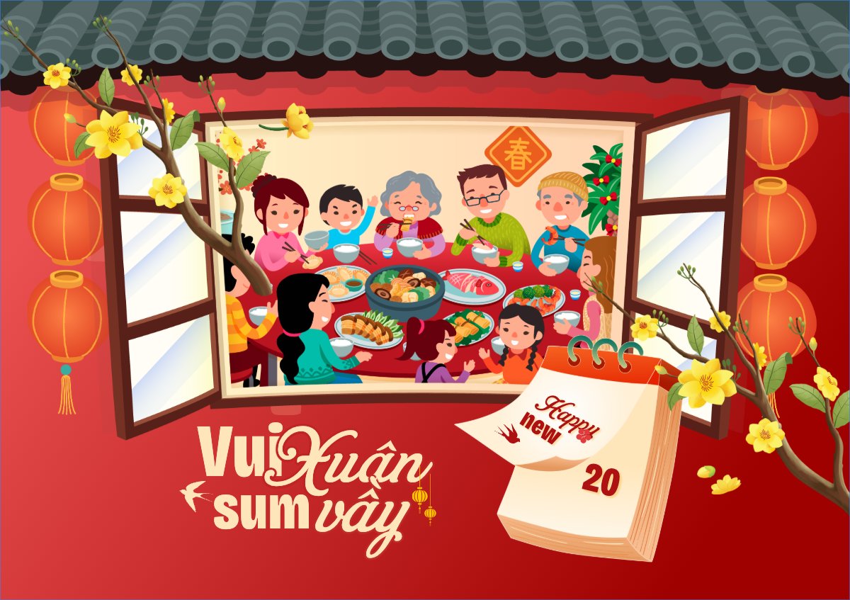 Mẫu Thiệp chúc mừng Vui xuân sum vầy — LayerPic