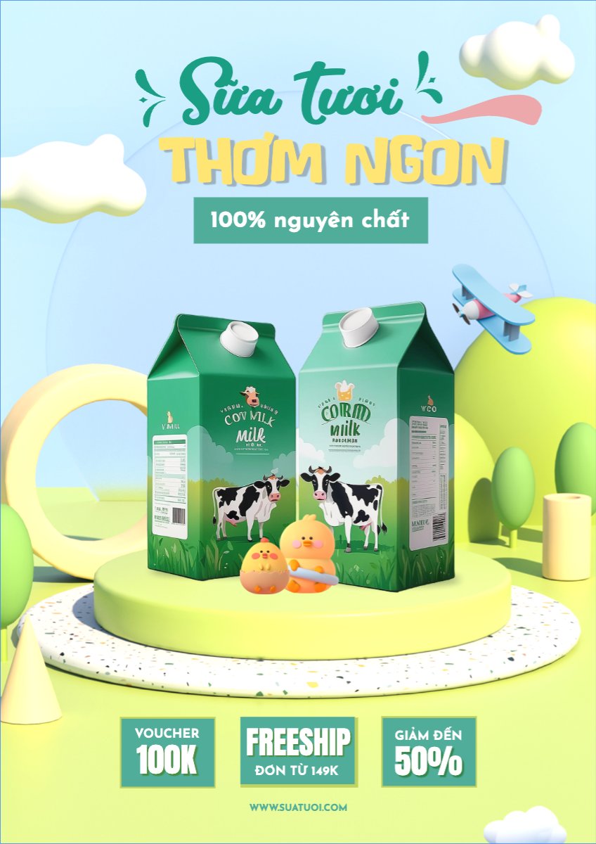 Mẫu Poster chuẩn Nước uống, juice, giải khát, F&B, drink, milk, sữa — LayerPic