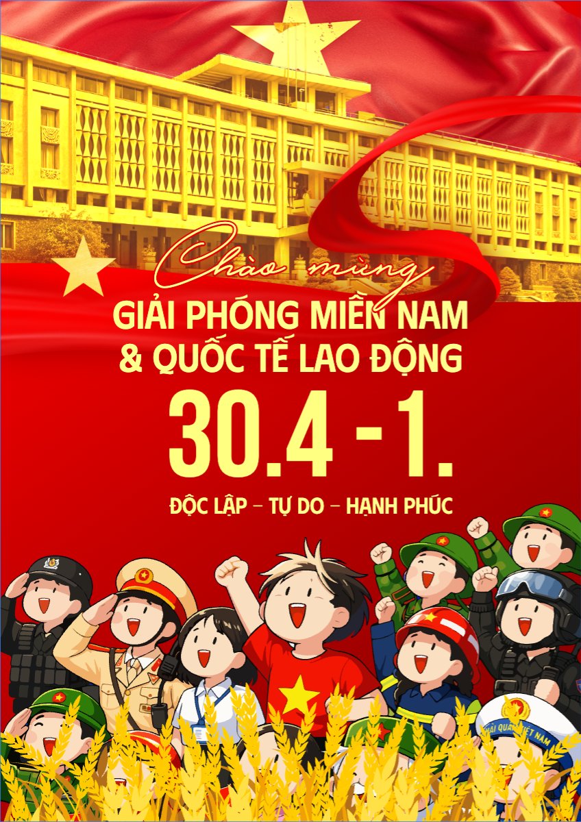 Mẫu Poster chuẩn Nhiệt liệt chào mừng ngày Giải phóng miền Nam, Quốc tế lao động — LayerPic