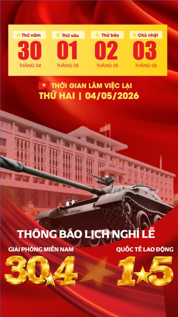 Mẫu Bài post MXH (9:16) Lịch nghỉ lễ 30/4-1/5 — LayerPic