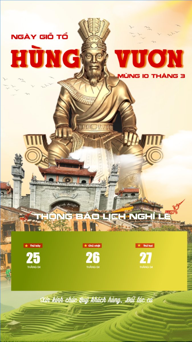 Mẫu Bài post MXH (9:16) Lịch nghỉ lễ Giỗ Tổ Hùng Vương — LayerPic