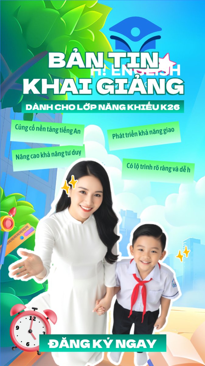 Mẫu Bài post MXH (9:16) Bản tin khai giảng — LayerPic