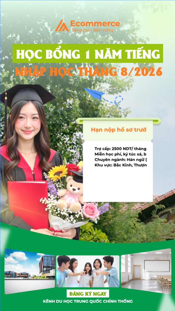 Mẫu Bài post MXH (9:16) Học bổng 1 năm tiếng — LayerPic