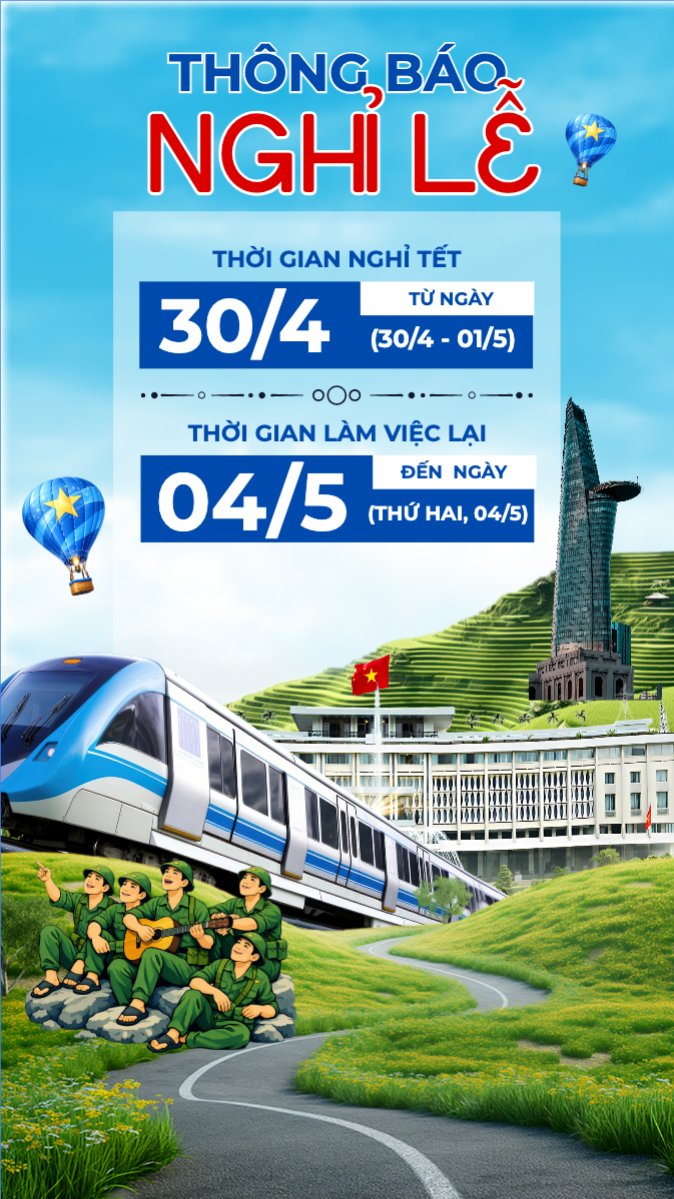 Mẫu Bài post MXH (9:16) Lịch nghỉ lễ 30/4-1/5 — LayerPic