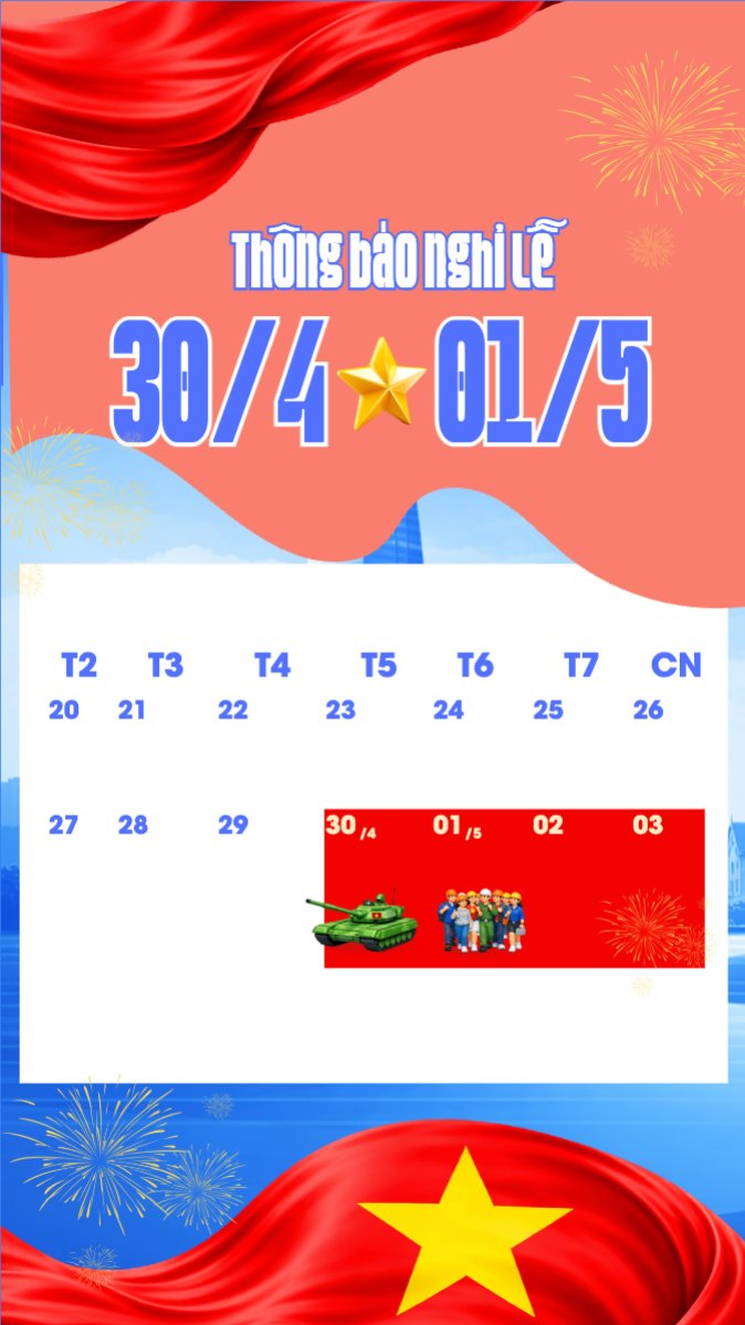 Mẫu Bài post MXH (9:16) Lịch nghỉ lễ 30/4-1/5 — LayerPic